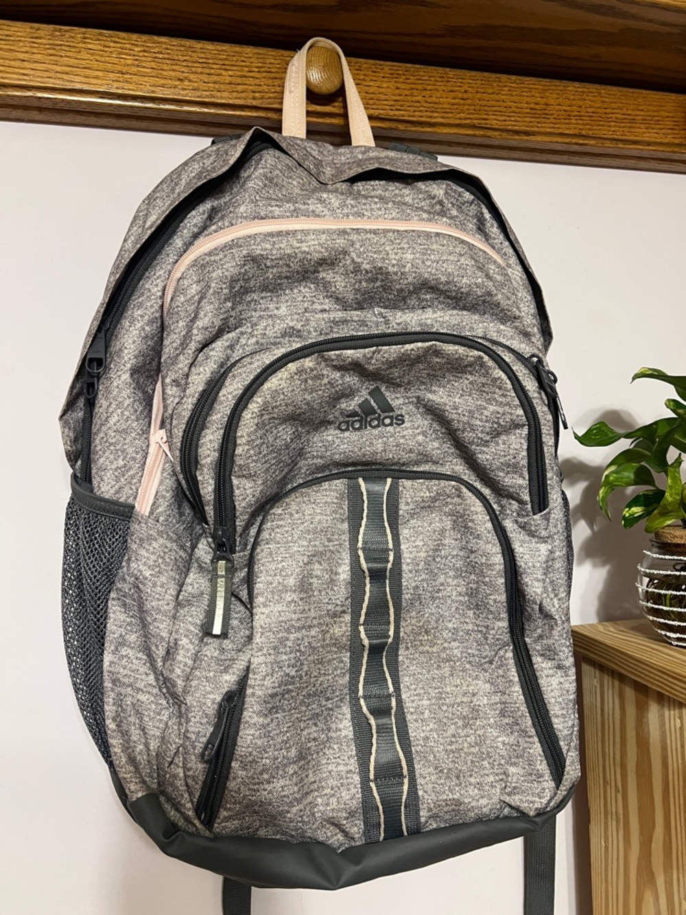 Adidas Gray Backpack with Light Pink Trim